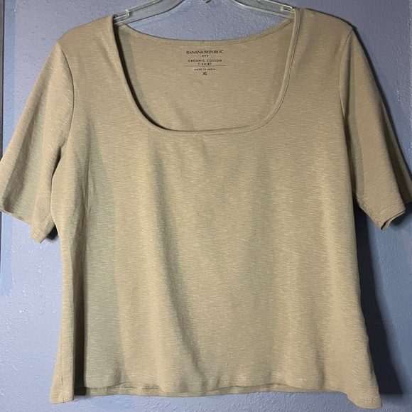 Banana Republic Square Neck Top Women’s XL Organic Cotton T-Shirt Tan Scoop - Picture 3 of 8